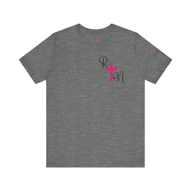 Nurse RN Initials Tee with Pink Cross and EKG - Unisex Tshirt