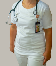 white scrub top