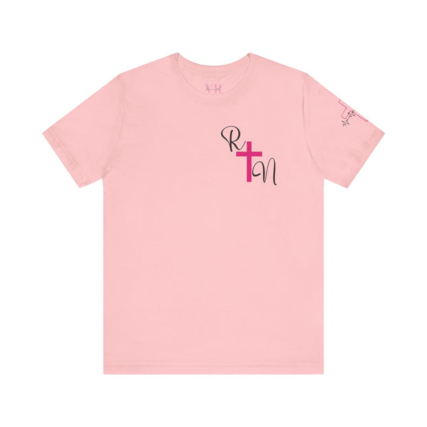 Nurse RN Initials Tee with Pink Cross and EKG - Unisex Tshirt