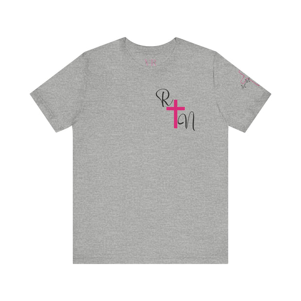 Nurse RN Initials Tee with Pink Cross and EKG - Unisex Tshirt