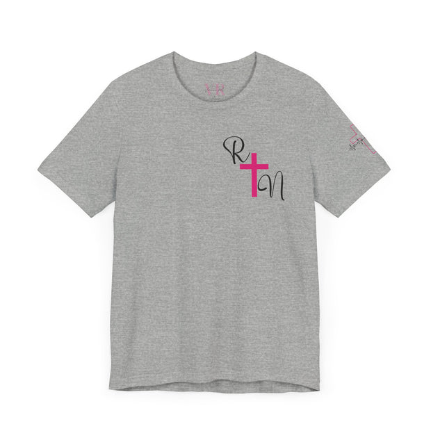 Nurse RN Initials Tee with Pink Cross and EKG - Unisex Tshirt