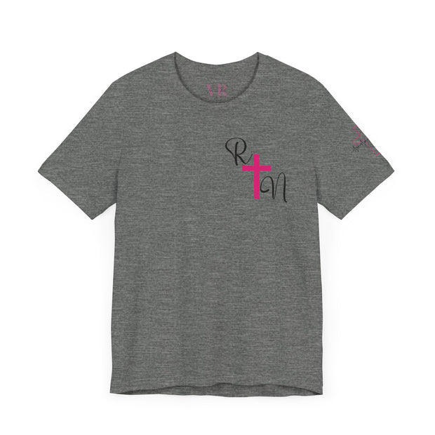 Nurse RN Initials Tee with Pink Cross and EKG - Unisex Tshirt