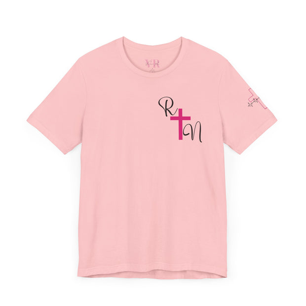 Nurse RN Initials Tee with Pink Cross and EKG - Unisex Tshirt