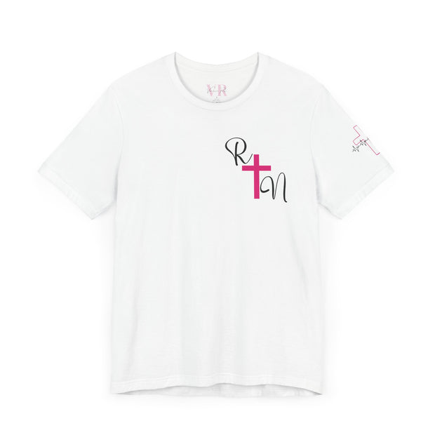 Nurse RN Initials Tee with Pink Cross and EKG - Unisex Tshirt