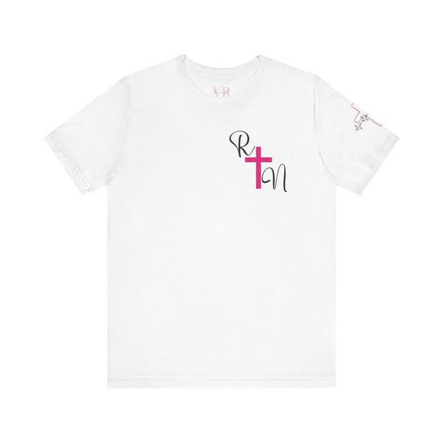 Nurse RN Initials Tee with Pink Cross and EKG - Unisex Tshirt