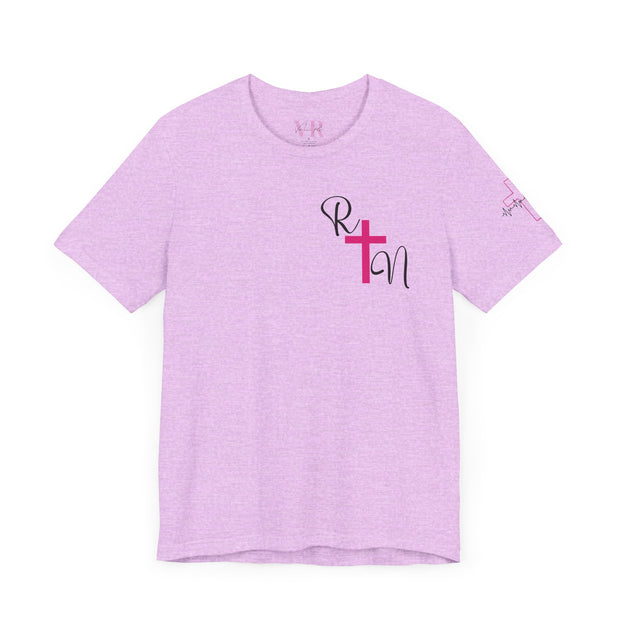 Nurse RN Initials Tee with Pink Cross and EKG - Unisex Tshirt