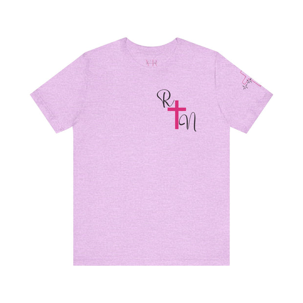 Nurse RN Initials Tee with Pink Cross and EKG - Unisex Tshirt