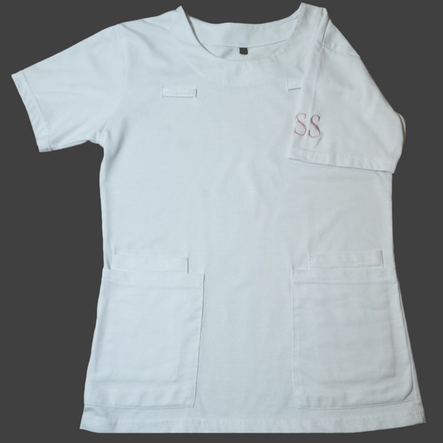 White scrub top